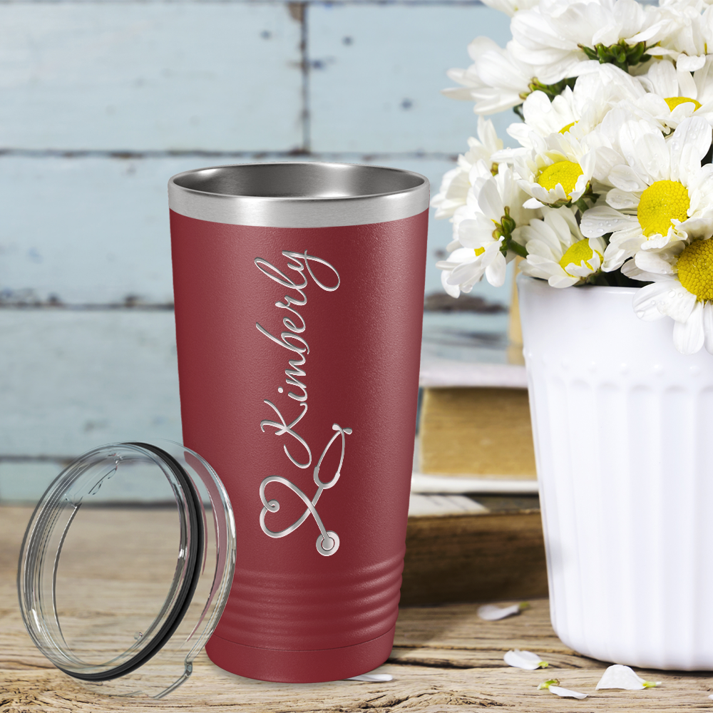 Personalized Nurse Laser Engraved 20oz Tumbler - Maroon Matte