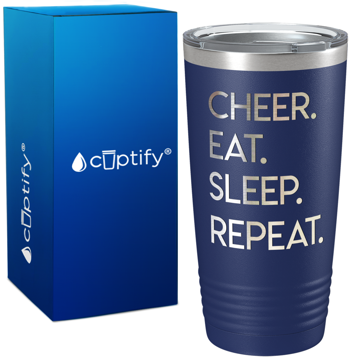 Eat Sleep Cheer Repeat on 20oz Tumbler