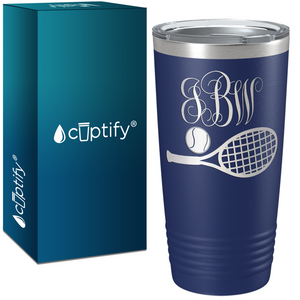 Personalized Monogrammed Tennis Ball and Racket Laser Engraved on Stainless Steel Tennis Tumbler