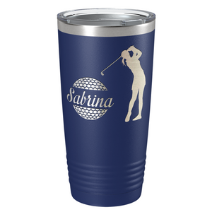 Personalized Female Golfer Laser Engraved on Stainless Steel Golf Tumbler