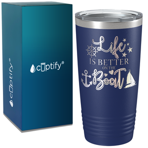 Life is Better on the Boat Green on White 20 oz Stainless Steel Tumbler
