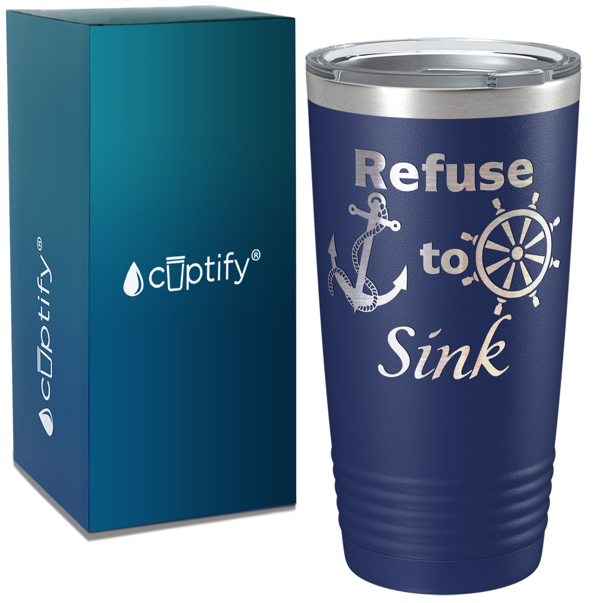 Refuse to Sink on White 20 oz Stainless Steel Tumbler