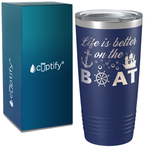 Life is Better on the Boat Sailing on White 20 oz Stainless Steel Tumbler