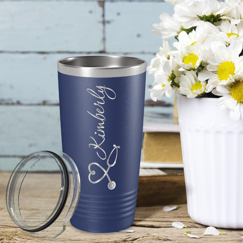 Personalized Nurse Laser Engraved 20oz Tumbler - Navy Blue Matte