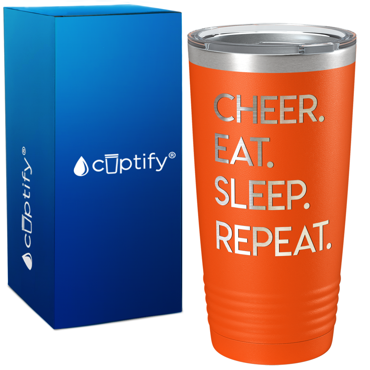Eat Sleep Cheer Repeat on 20oz Tumbler
