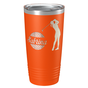 Personalized Female Golfer Laser Engraved on Stainless Steel Golf Tumbler