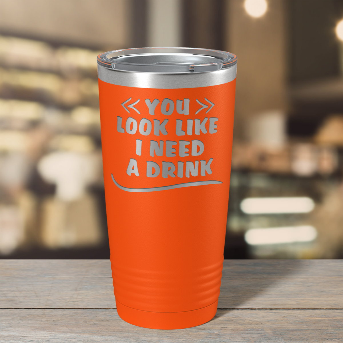 You Look Like I Need Drink on Orange 20 oz Stainless Steel Ringneck Tumbler