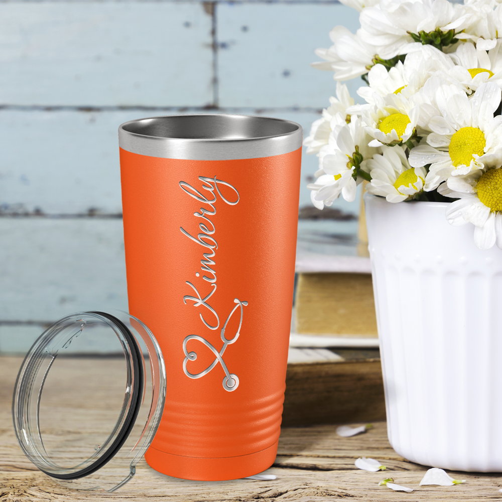 Personalized Nurse Laser Engraved 20oz Tumbler - Orange Matte
