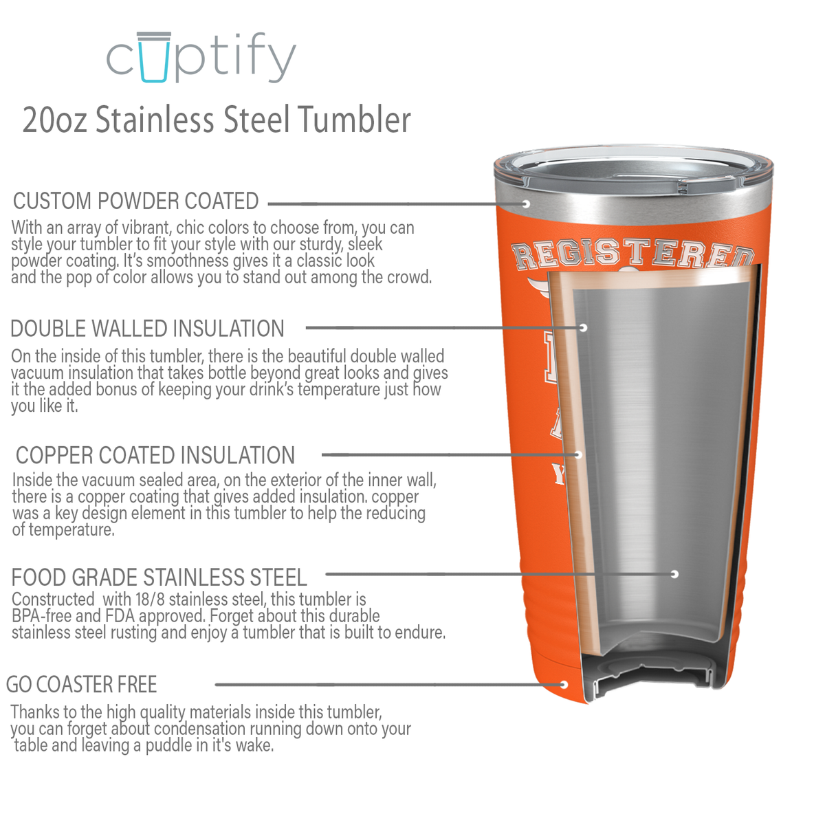 Personalized Nurse Laser Engraved 20oz Tumbler - Orange Matte