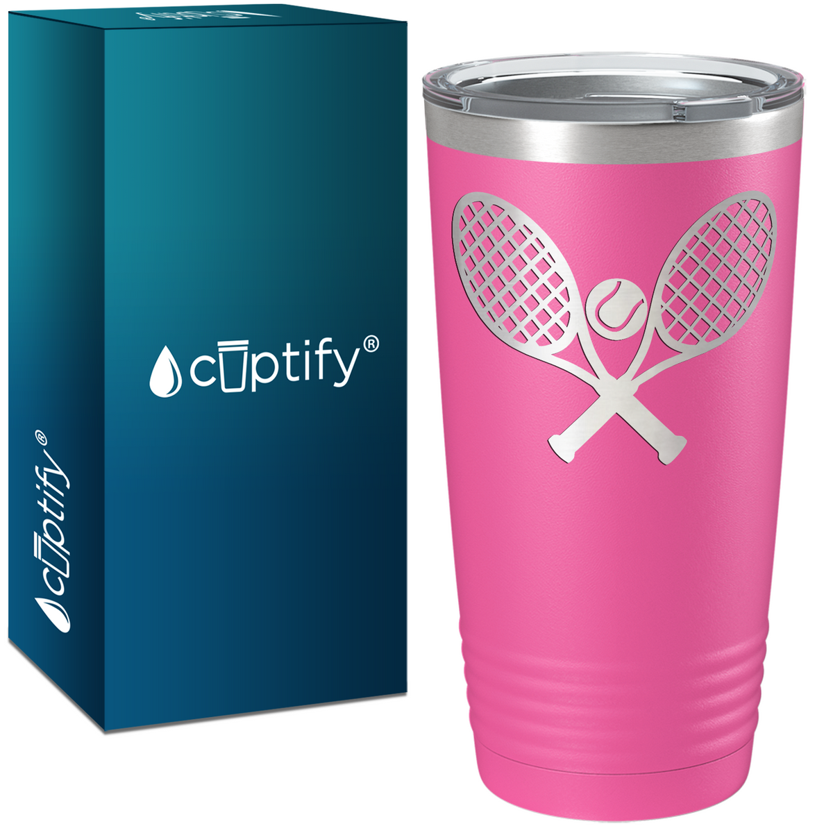 Tennis Rackets and Ball Laser Engraved on Stainless Steel Tennis Tumbler