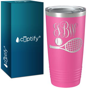 Personalized Monogrammed Tennis Ball and Racket Laser Engraved on Stainless Steel Tennis Tumbler