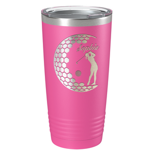 Personalized Women Golfer Laser Engraved on Stainless Steel Golf Tumbler