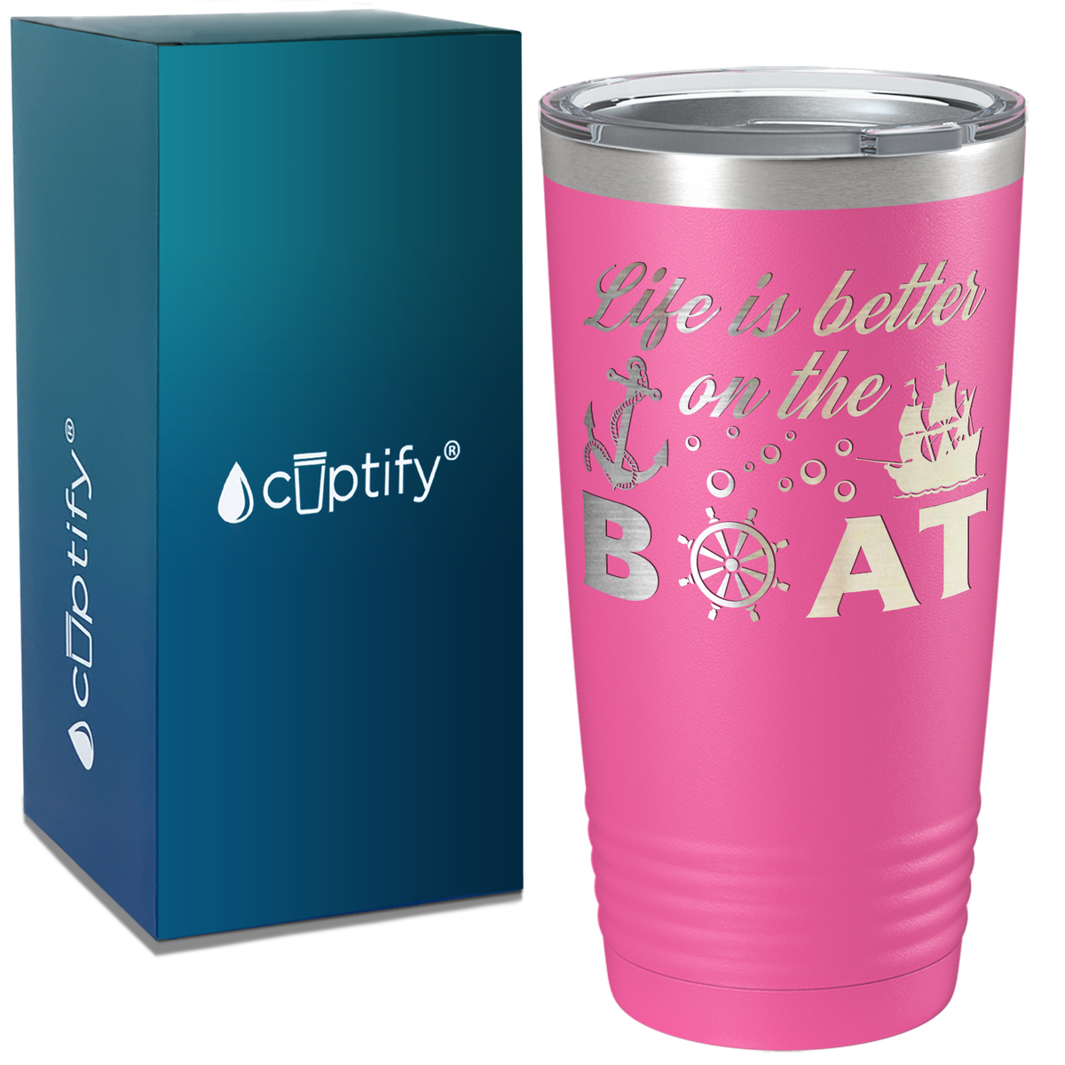 Life is Better on the Boat Sailing on White 20 oz Stainless Steel Tumbler