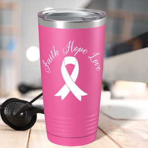Faith Hope Love Breast Cancer Awareness on Pink 20oz Tumbler