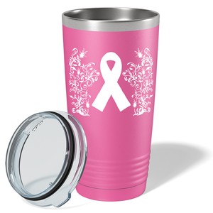 Floral Breast Cancer Awareness Ribbon on Pink 20oz Tumbler