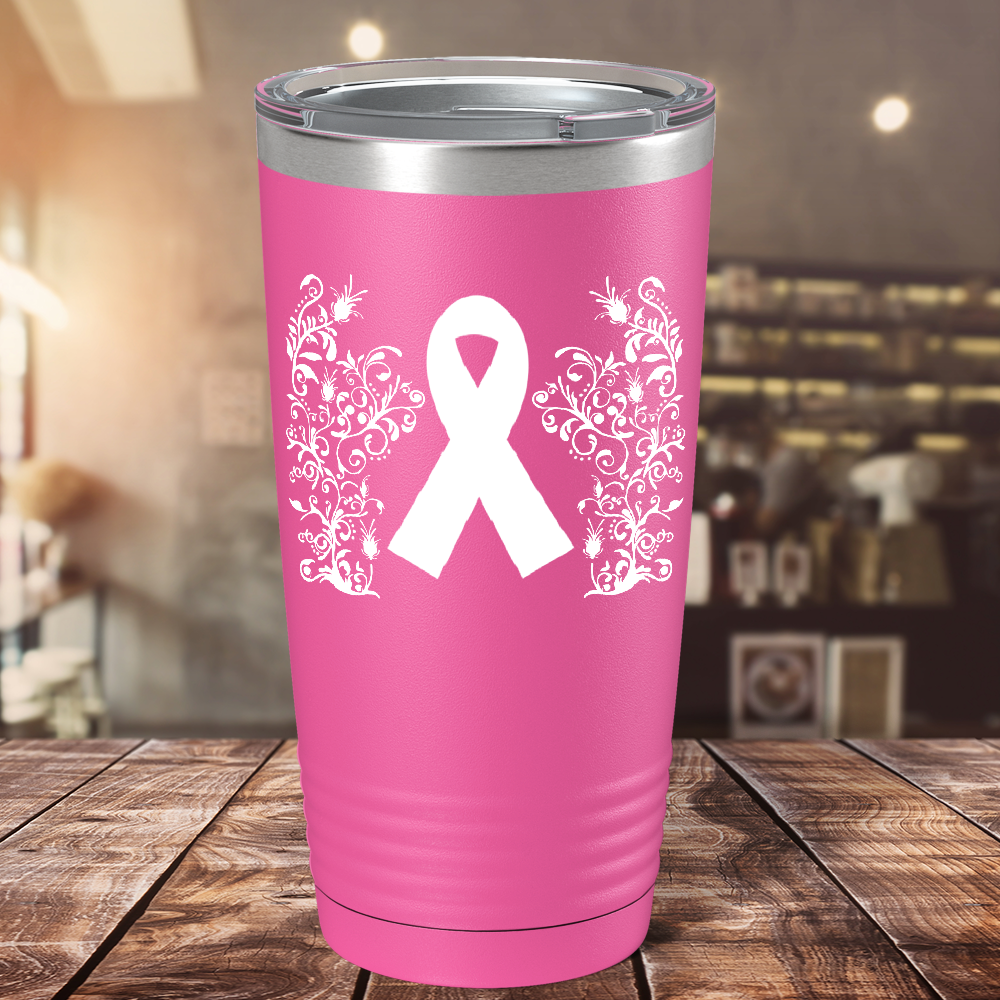 Floral Breast Cancer Awareness Ribbon on Pink 20oz Tumbler