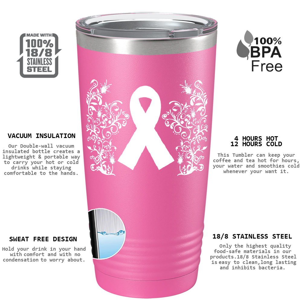 Floral Breast Cancer Awareness Ribbon on Pink 20oz Tumbler