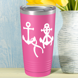 Anchors and Cancer Ribbon on Pink 20oz Tumbler