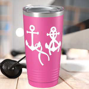 Anchors and Cancer Ribbon on Pink 20oz Tumbler