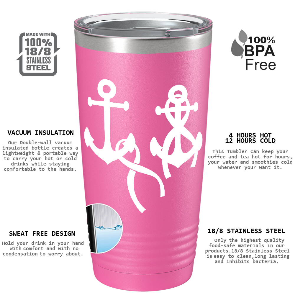 Anchors and Cancer Ribbon on Pink 20oz Tumbler