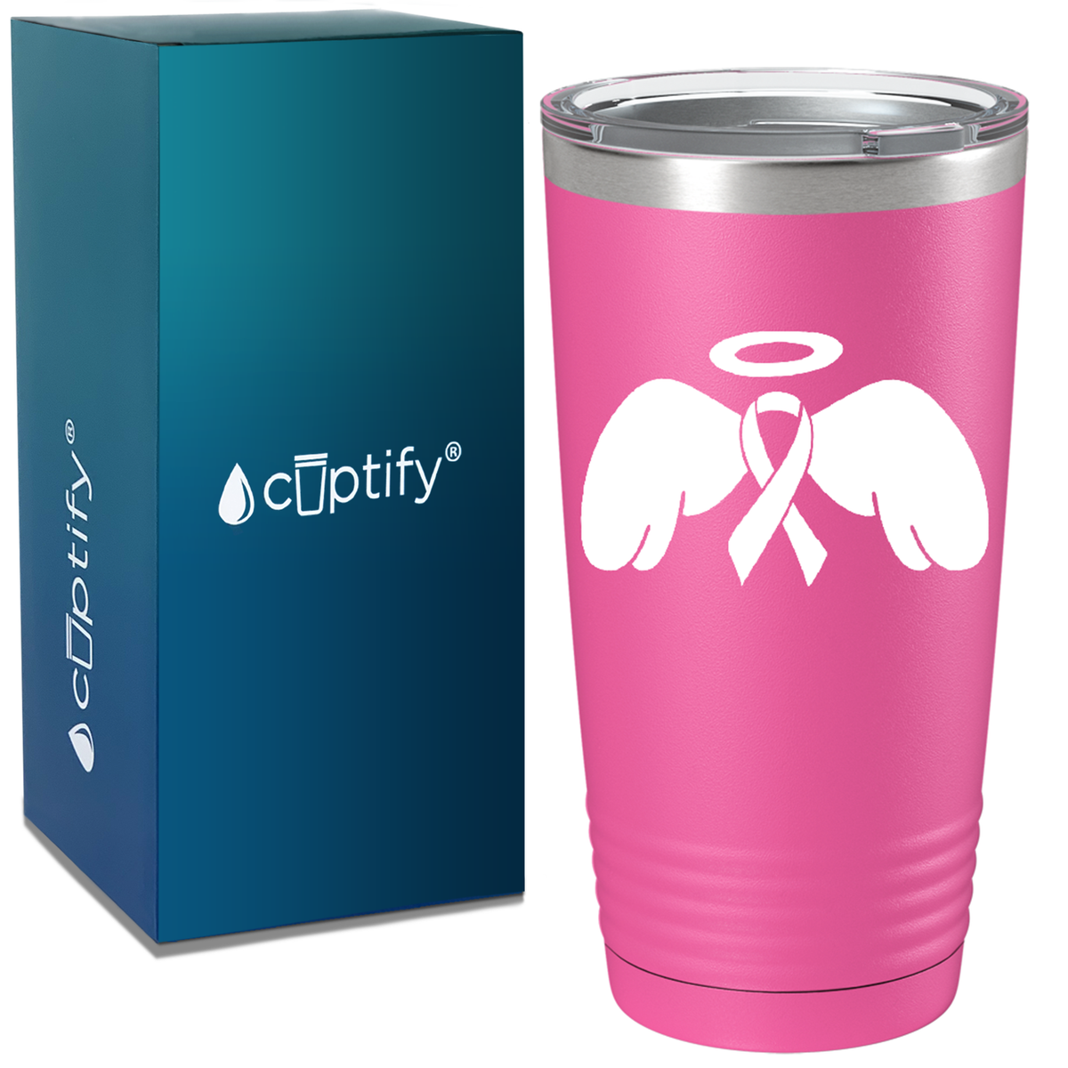 Angel Cancer Ribbon on Pink 20oz Tumbler