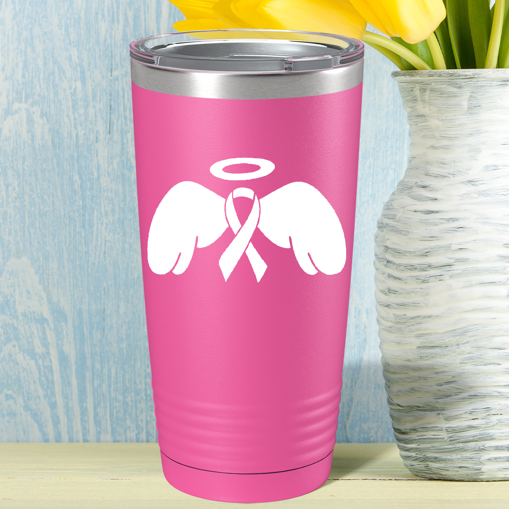 Angel Cancer Ribbon on Pink 20oz Tumbler