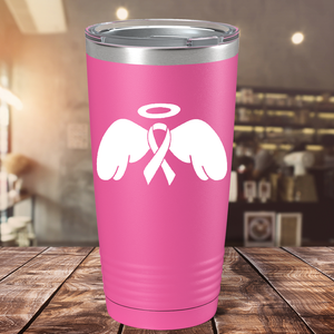 Angel Cancer Ribbon on Pink 20oz Tumbler