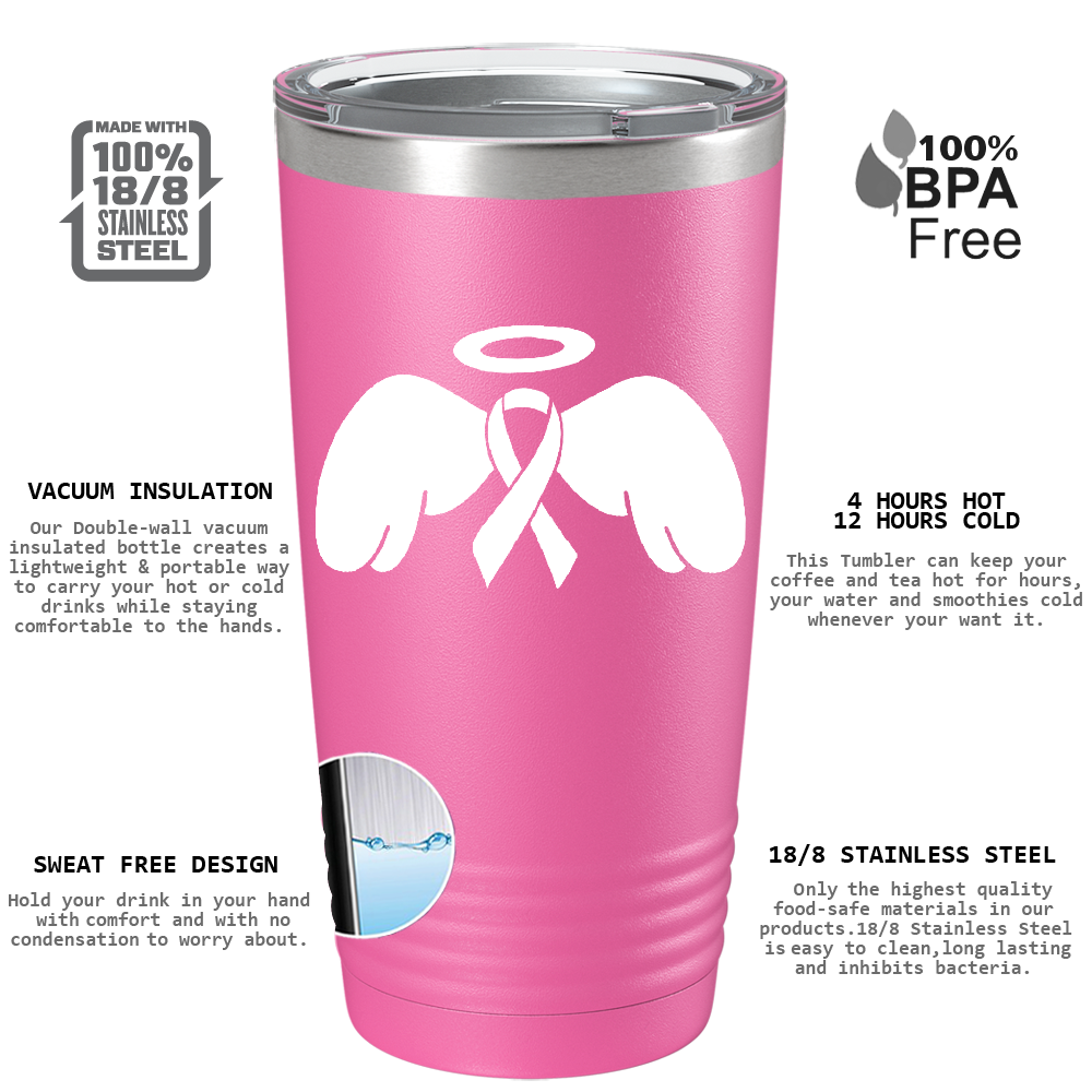 Angel Cancer Ribbon on Pink 20oz Tumbler