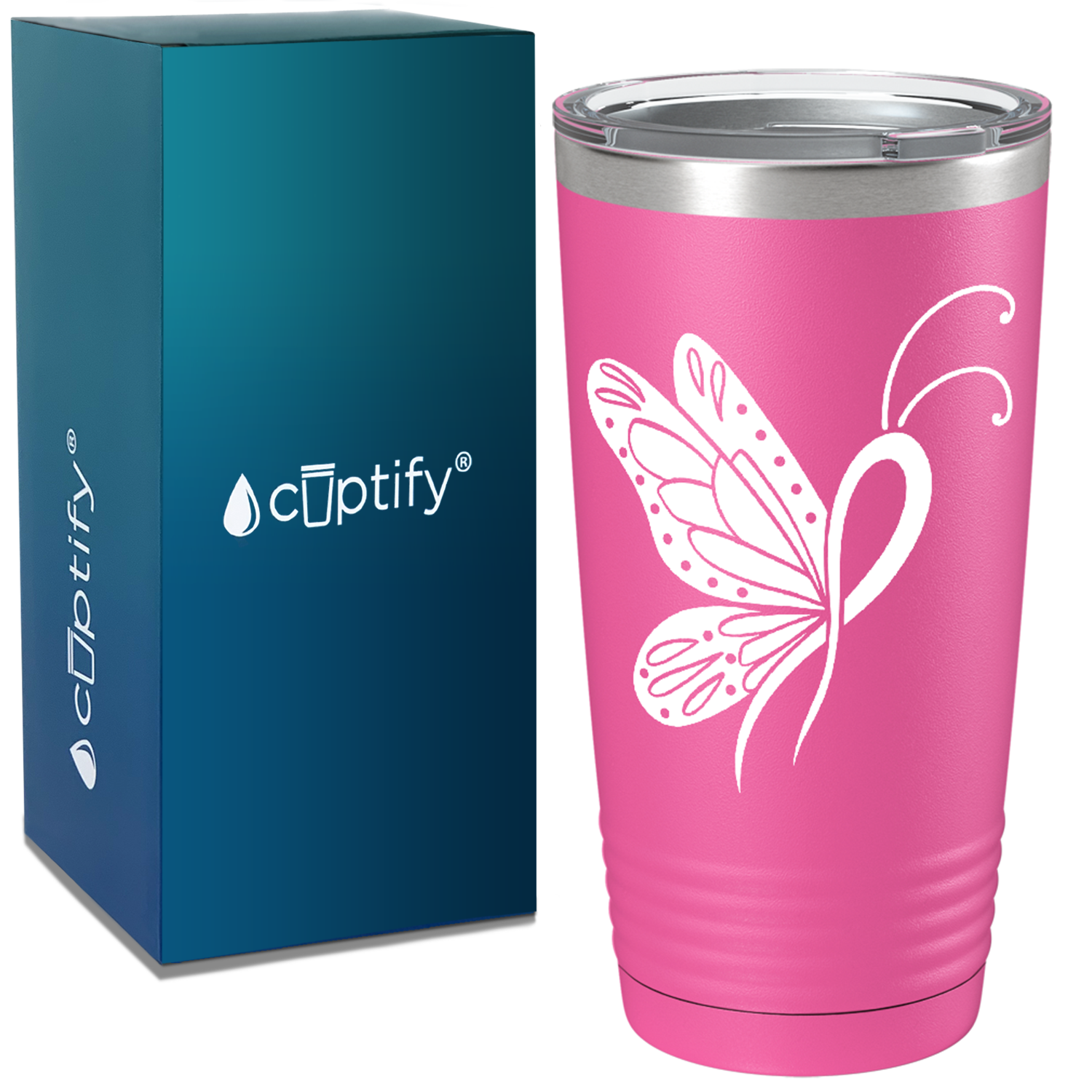 Butterfly Cancer Ribbon on Pink 20oz Tumbler