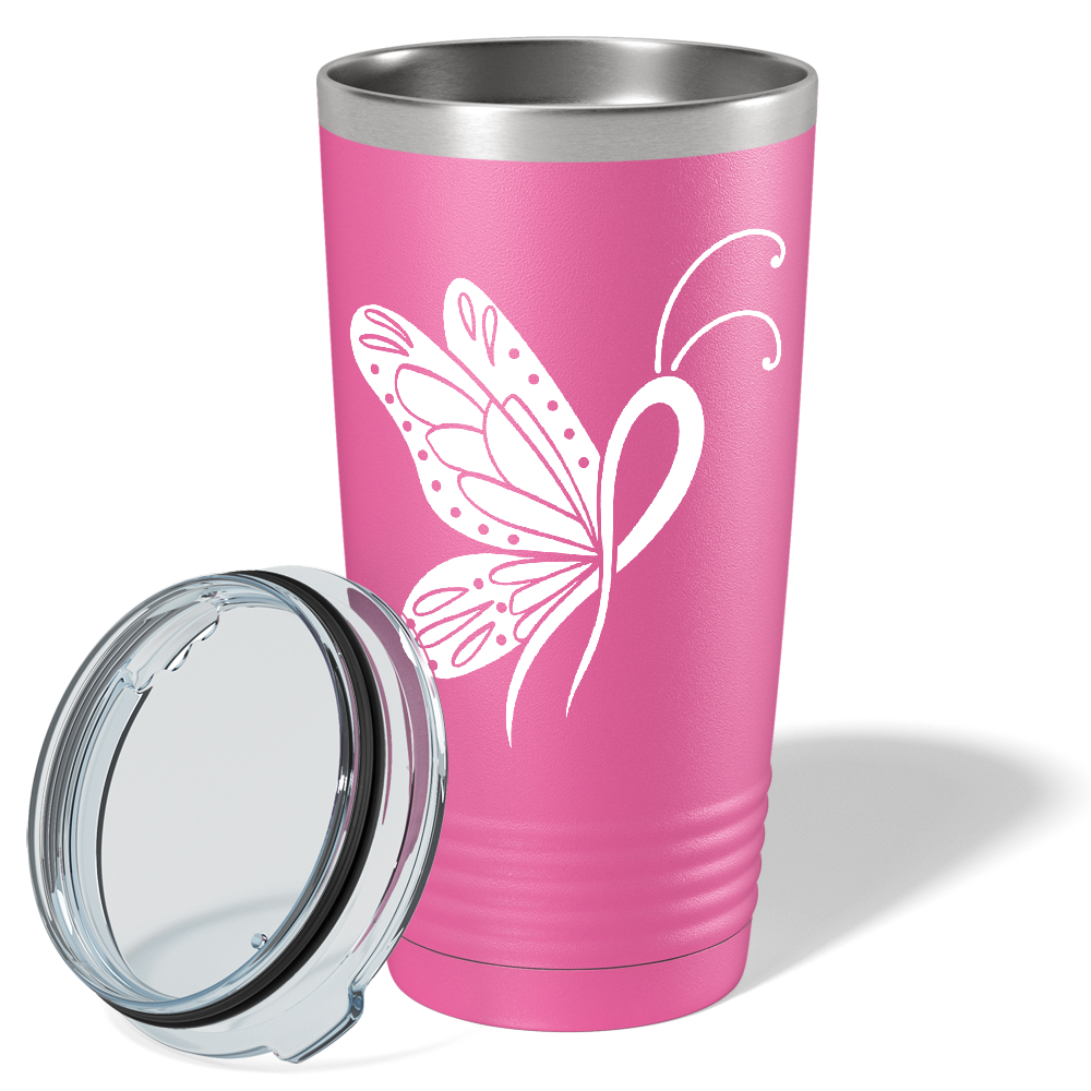Butterfly Cancer Ribbon on Pink 20oz Tumbler