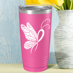 Butterfly Cancer Ribbon on Pink 20oz Tumbler