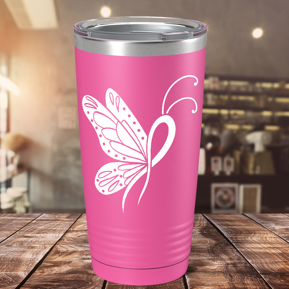 Butterfly Cancer Ribbon on Pink 20oz Tumbler