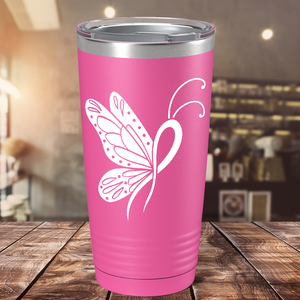 Butterfly Cancer Ribbon on Pink 20oz Tumbler