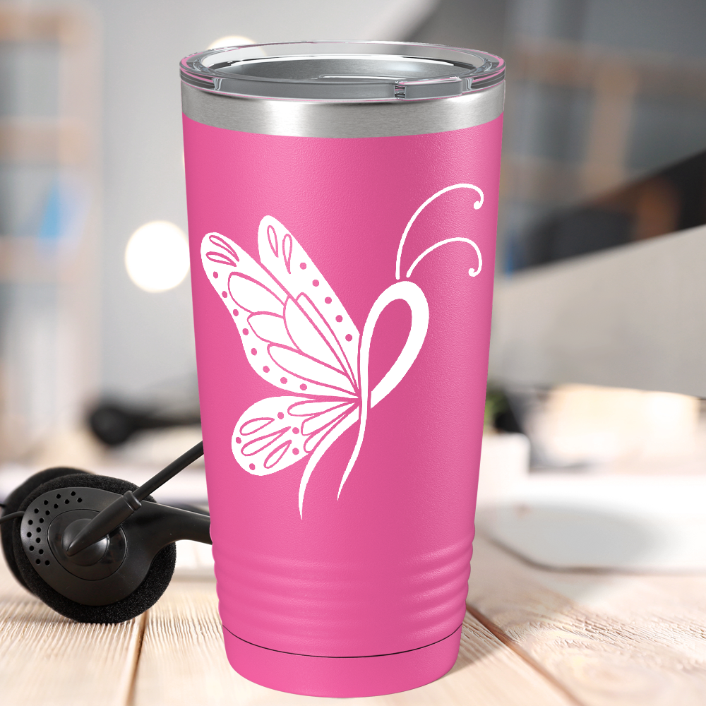 Butterfly Cancer Ribbon on Pink 20oz Tumbler