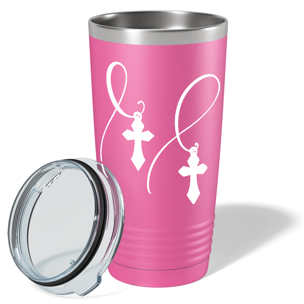 Cross and Cancer Ribbon on Pink 20oz Tumbler
