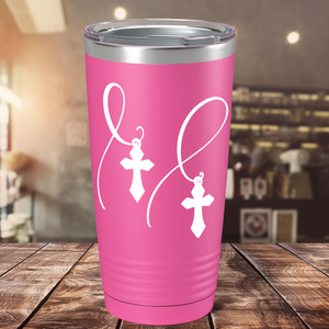 Cross and Cancer Ribbon on Pink 20oz Tumbler