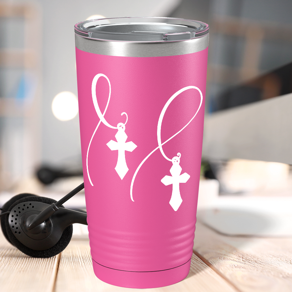 Cross and Cancer Ribbon on Pink 20oz Tumbler