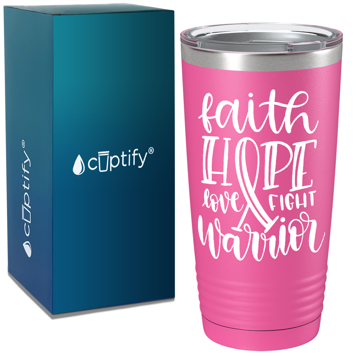 Faith Hope Love Fight Warrior on Pink 20oz Tumbler