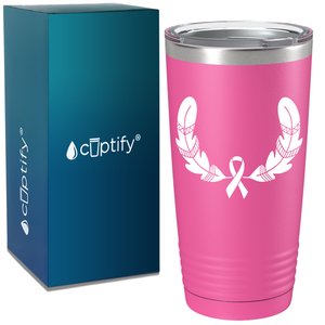 Feather and Cancer Ribbon on Pink 20oz Tumbler