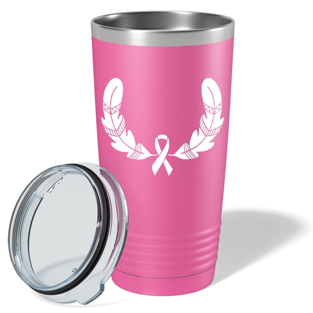 Feather and Cancer Ribbon on Pink 20oz Tumbler