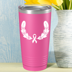 Feather and Cancer Ribbon on Pink 20oz Tumbler