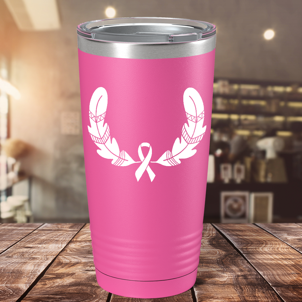 Feather and Cancer Ribbon on Pink 20oz Tumbler