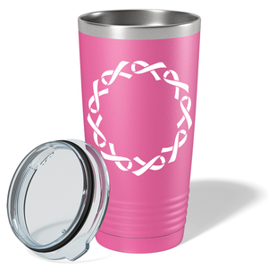 Cancer Ribbon Monogram Frame on Pink 20oz Tumbler