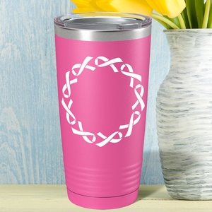 Cancer Ribbon Monogram Frame on Pink 20oz Tumbler