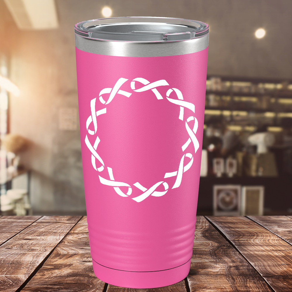 Cancer Ribbon Monogram Frame on Pink 20oz Tumbler
