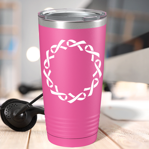 Cancer Ribbon Monogram Frame on Pink 20oz Tumbler