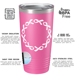 Cancer Ribbon Monogram Frame on Pink 20oz Tumbler