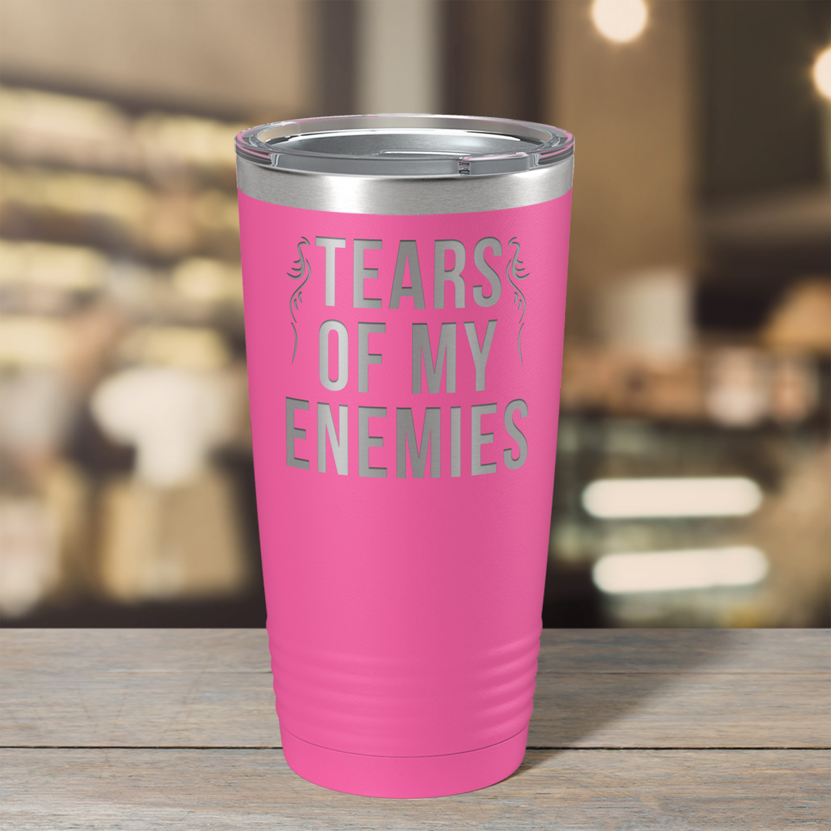 Tears of my Enemies on Pink 20 oz Stainless Steel Ringneck Tumbler