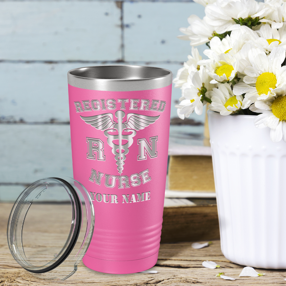 Personalized Nurse Laser Engraved 20oz Tumbler - Pink Matte