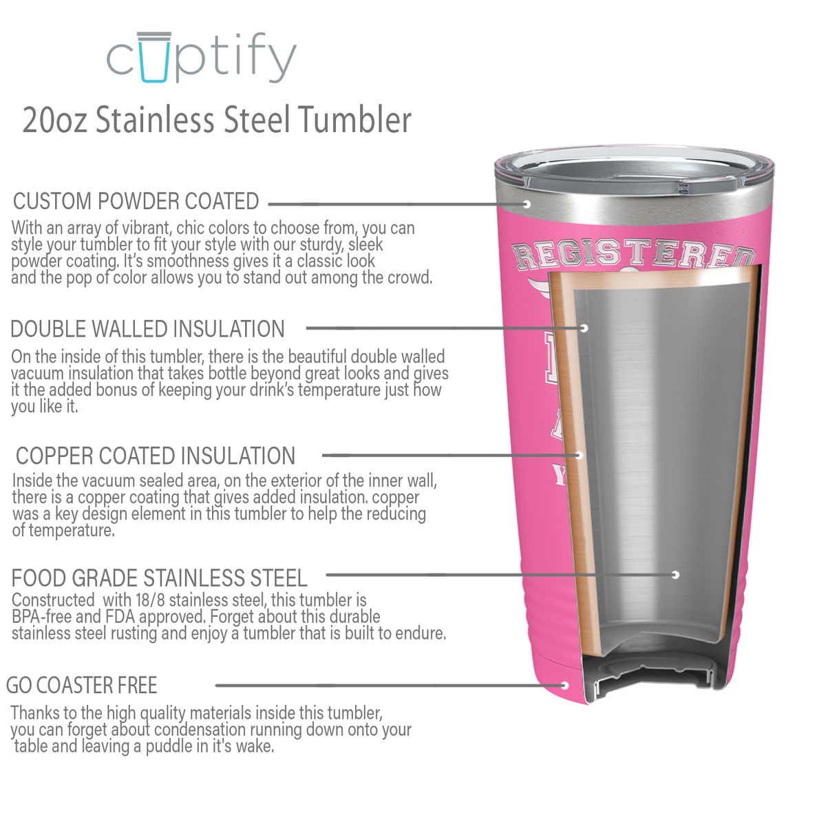 Personalized Nurse Laser Engraved 20oz Tumbler - Pink Matte